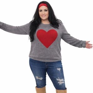 New York & Company Gray Sweater with Red Heart
